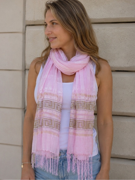 Accessories - Light Pink Fringe Scarf - from Greece